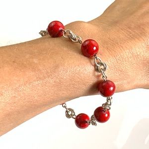 Sterling silver and red stone bracelet handmade